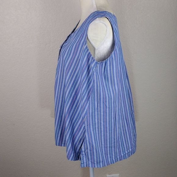Sarah Bentley Vintage Striped Pearl Button Pleated Back Sleeveless Top - Picture 3 of 15